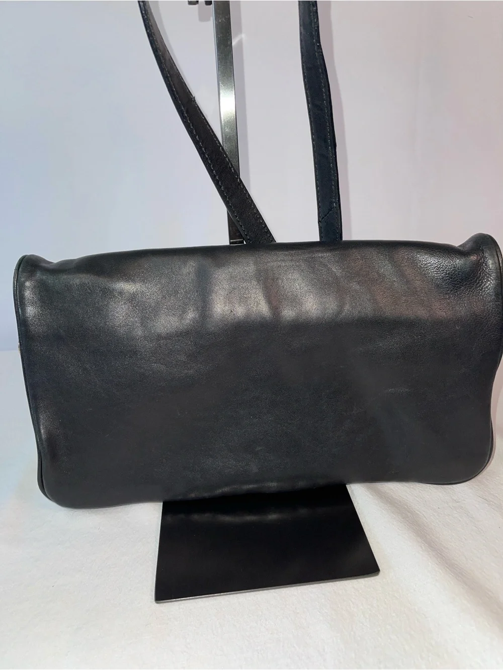 Tory Burch Black Leather Shoulder Bag with Gold Stud Logo